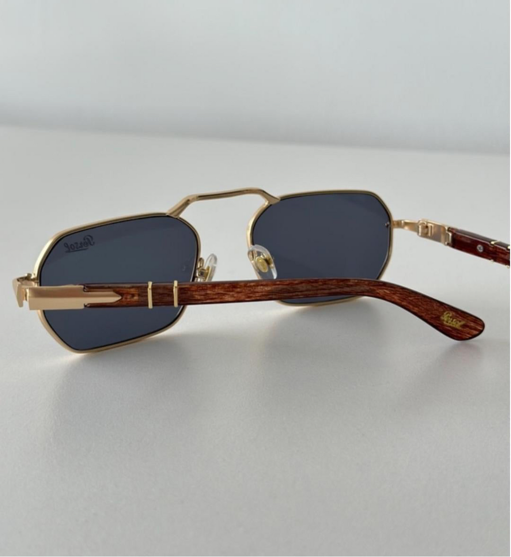 Persol 1020S 515/31 57 Eşref Tek – UV400 Tek Renkli Mavi Camlı Geometrik Metal Güneş Gözlüğü