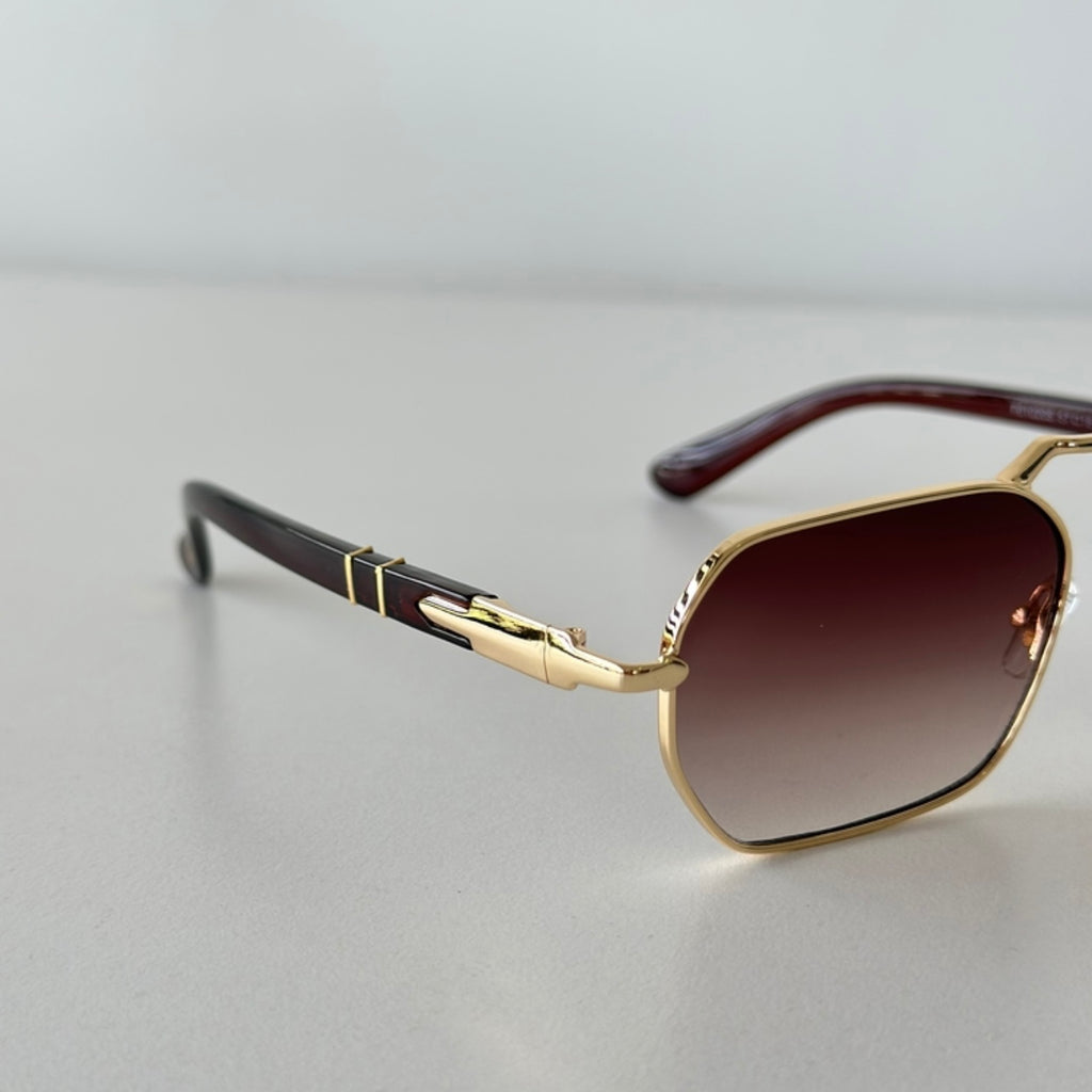 Persol 1020S 515/31 57 Eşref Tek – UV400 Tek Renkli Kahve Camlı Geometrik Metal Güneş Gözlüğü
